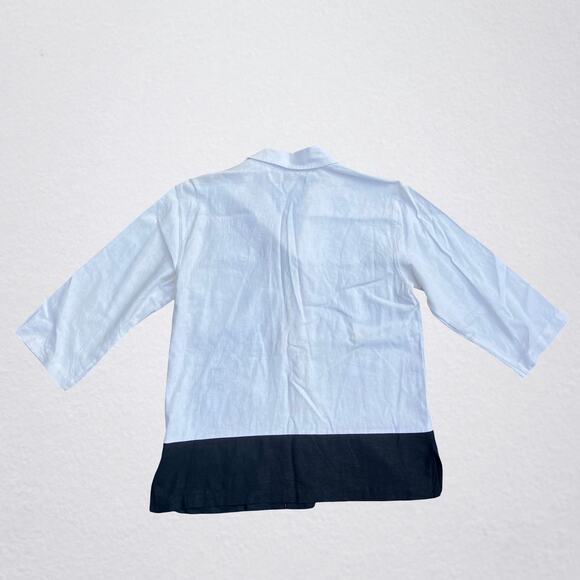 Floral embroidered top black and white button up, boho chic bohemian hippie - Picture 4 of 7